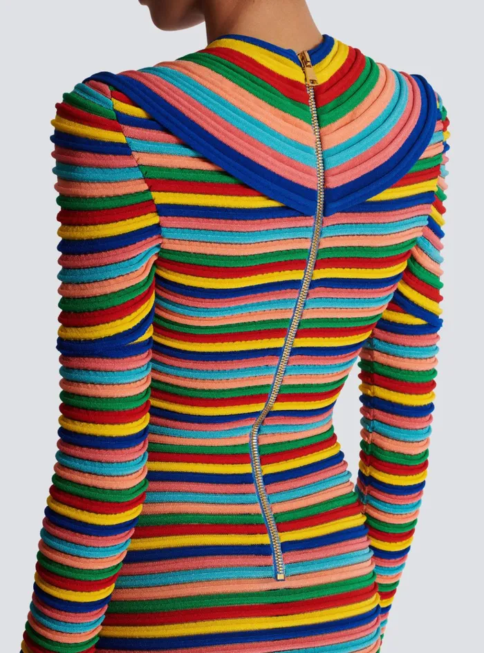Short Dress In Multicoloured Rolled Knit Multicolor Women Balmain Dresses