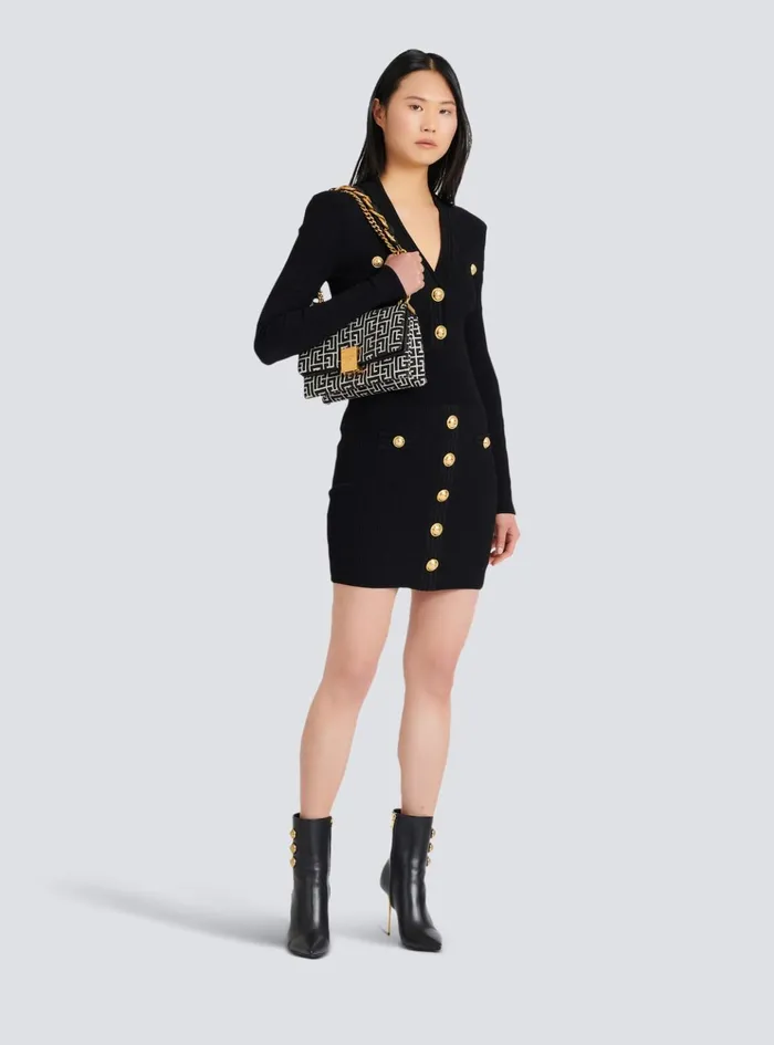 Short Knitted Dress With Gold Buttons Black Women Balmain Dresses