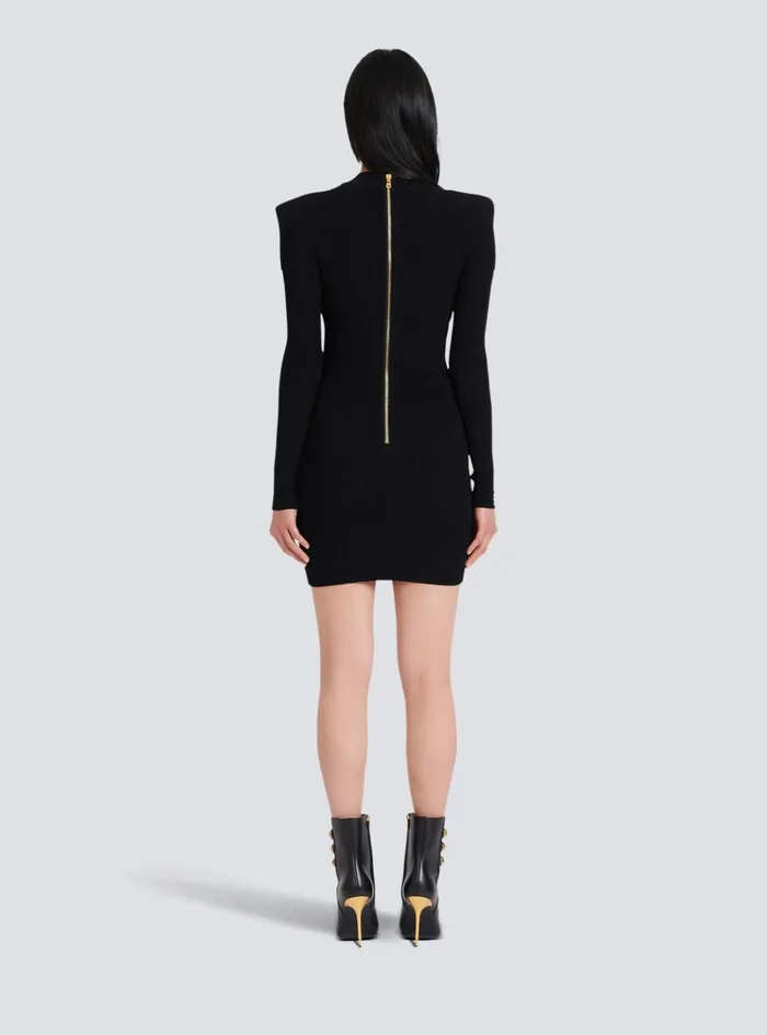 Short Knitted Dress With Gold Buttons Black Women Balmain Dresses