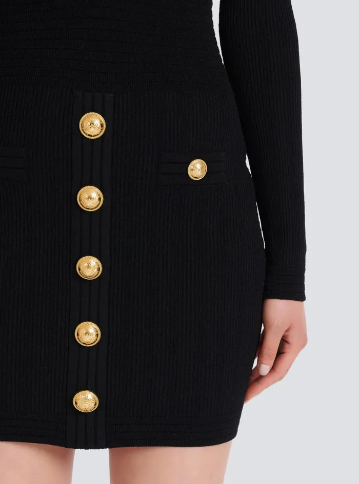 Short Knitted Dress With Gold Buttons Black Women Balmain Dresses