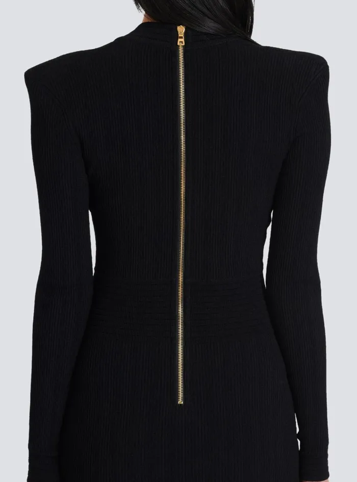 Short Knitted Dress With Gold Buttons Black Women Balmain Dresses