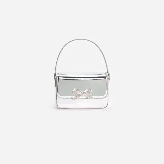 Silver Leather Micro Bag Women Self Portrait Bride