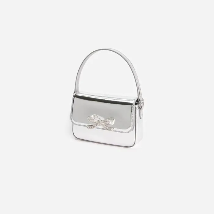 Silver Leather Micro Bag Women Self Portrait Bride