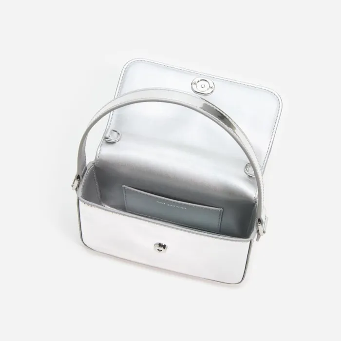 Silver Leather Micro Bag Women Self Portrait Bride