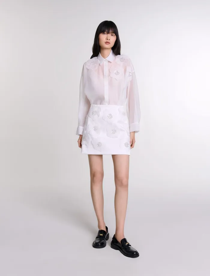 Skirts and Shorts Women Maje Beaded Satin Floral Skirt White