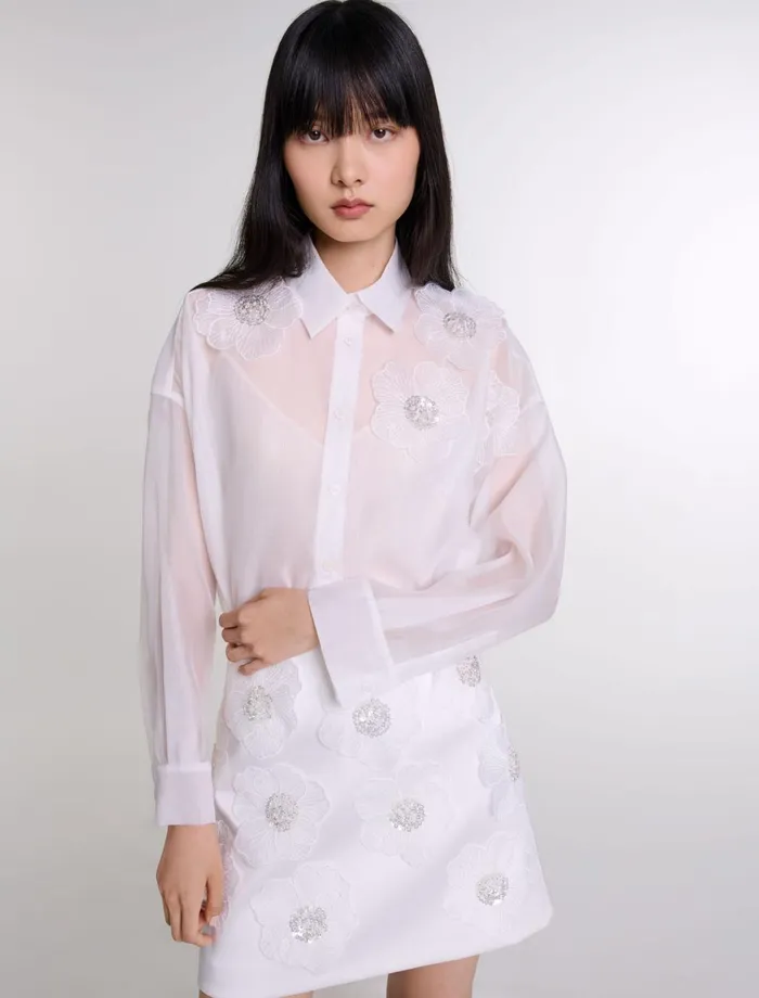 Skirts and Shorts Women Maje Beaded Satin Floral Skirt White