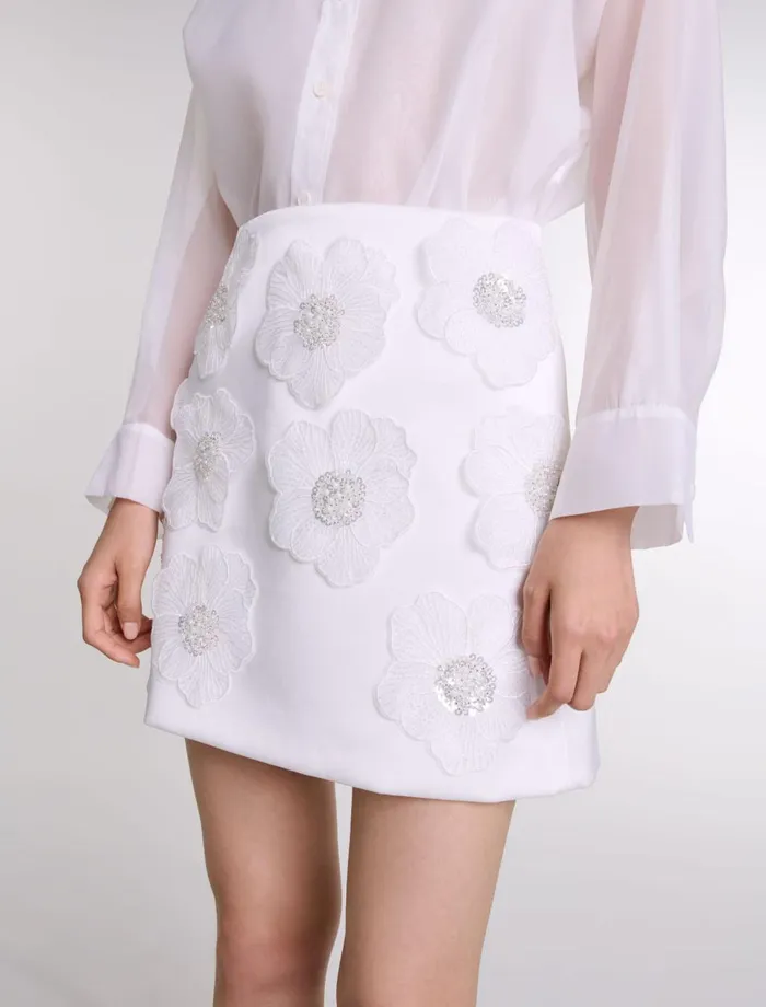 Skirts and Shorts Women Maje Beaded Satin Floral Skirt White