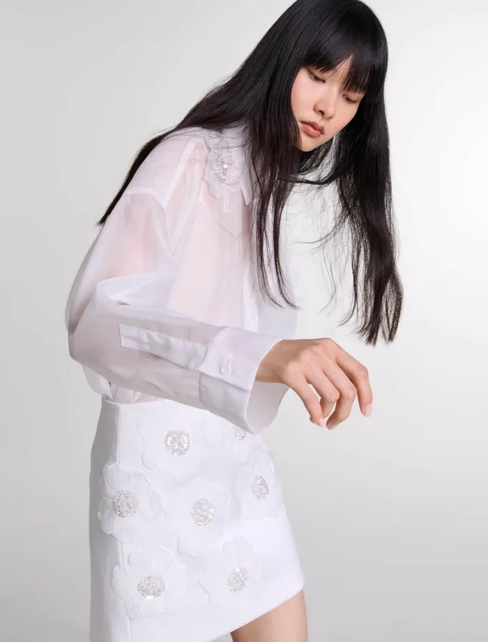 Skirts and Shorts Women Maje Beaded Satin Floral Skirt White