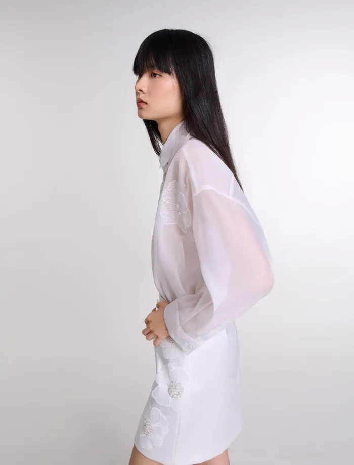 Skirts and Shorts Women Maje Beaded Satin Floral Skirt White