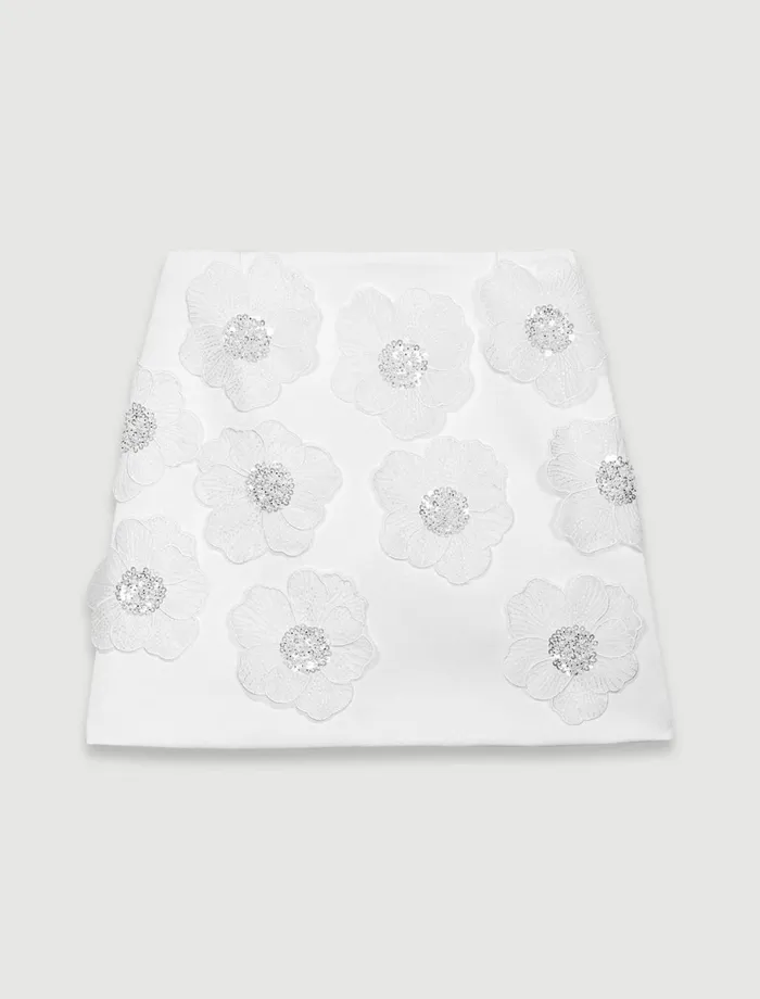 Skirts and Shorts Women Maje Beaded Satin Floral Skirt White