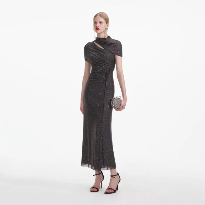 Slate Rhinestone Mesh Cut Out Midi Dress Women Self Portrait Dresses Slate Rhinestone Mesh Cut Out Midi Dress Women Self Portrait Dresses