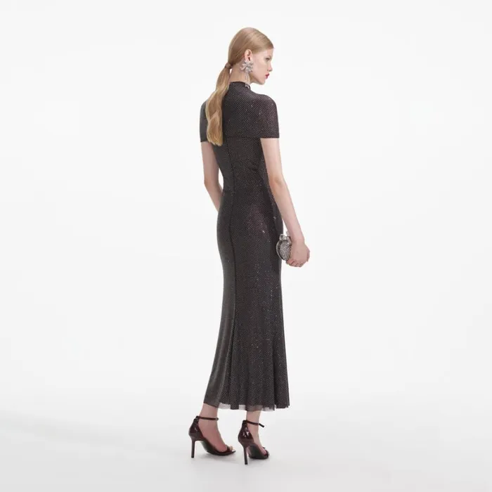 Slate Rhinestone Mesh Cut Out Midi Dress Women Self Portrait Dresses Slate Rhinestone Mesh Cut Out Midi Dress Women Self Portrait Dresses