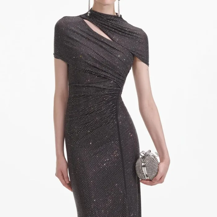 Slate Rhinestone Mesh Cut Out Midi Dress Women Self Portrait Dresses Slate Rhinestone Mesh Cut Out Midi Dress Women Self Portrait Dresses