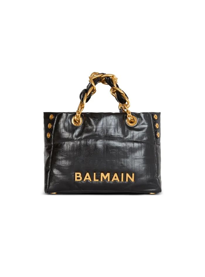 Small 1945 Soft Tote Bag In Crackled Calfskin Black Women Balmain Tote Bags