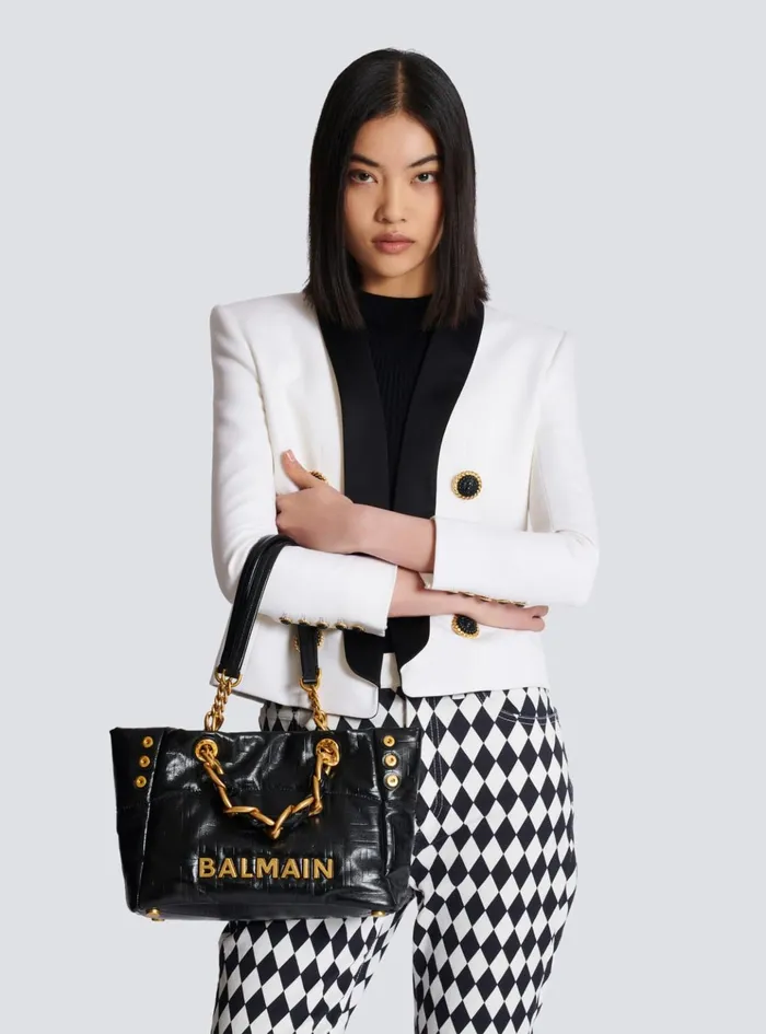 Small 1945 Soft Tote Bag In Crackled Calfskin Black Women Balmain Tote Bags