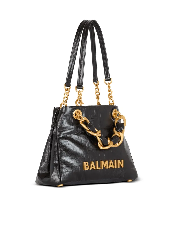 Small 1945 Soft Tote Bag In Crackled Calfskin Black Women Balmain Tote Bags