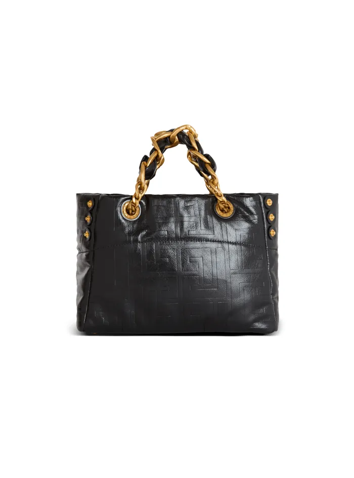 Small 1945 Soft Tote Bag In Crackled Calfskin Black Women Balmain Tote Bags