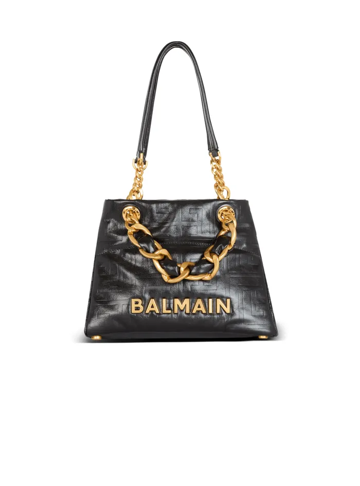 Small 1945 Soft Tote Bag In Crackled Calfskin Black Women Balmain Tote Bags