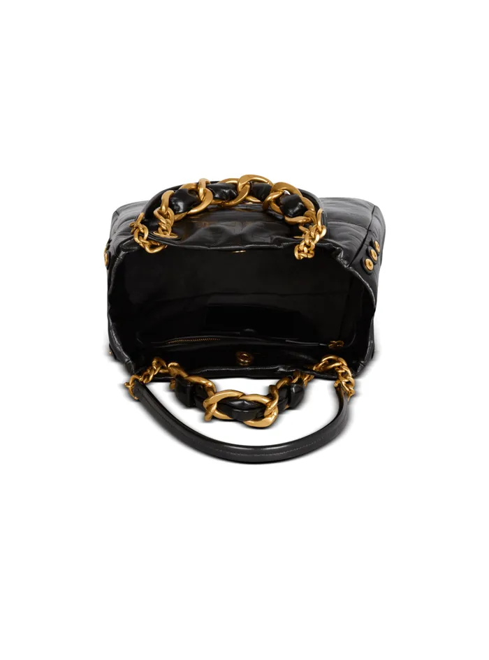 Small 1945 Soft Tote Bag In Crackled Calfskin Black Women Balmain Tote Bags