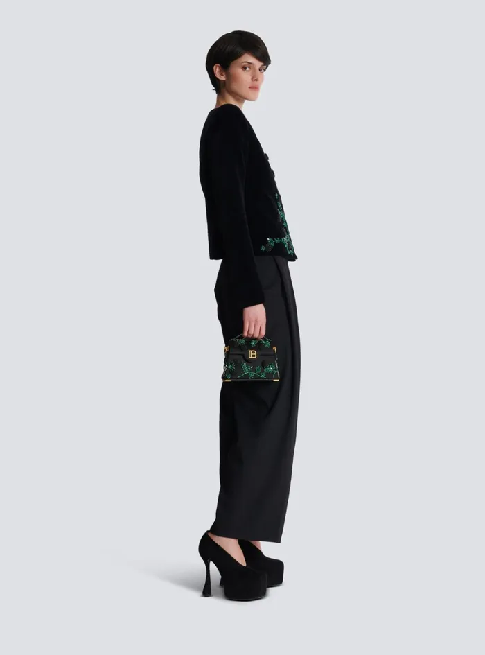 Small BBuzz Dynasty Bag In Blackberryembroidered Satin Black Women Balmain Handbags
