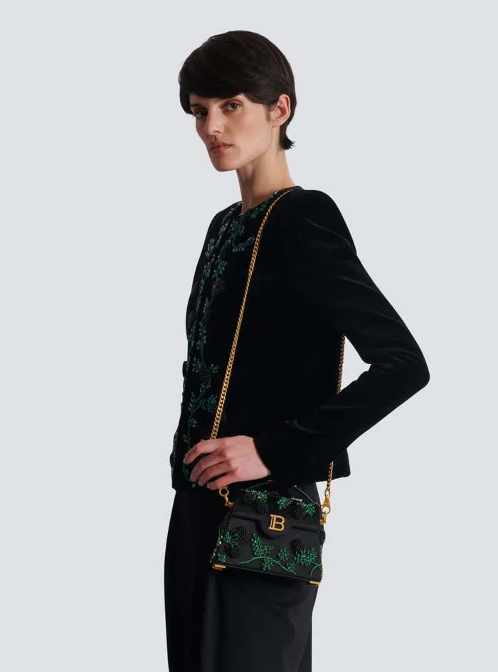 Small BBuzz Dynasty Bag In Blackberryembroidered Satin Black Women Balmain Handbags