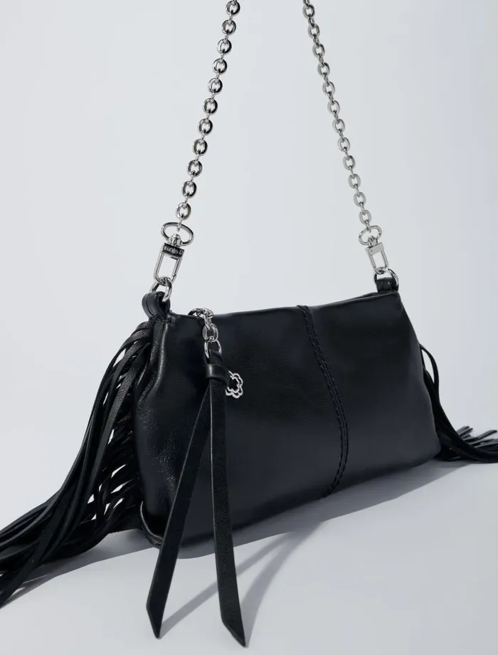 Small Leather Goods Women Maje Miss M Plain Leather Clutch Bag Black