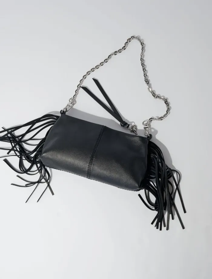 Small Leather Goods Women Maje Miss M Plain Leather Clutch Bag Black