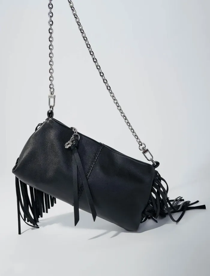 Small Leather Goods Women Maje Miss M Plain Leather Clutch Bag Black