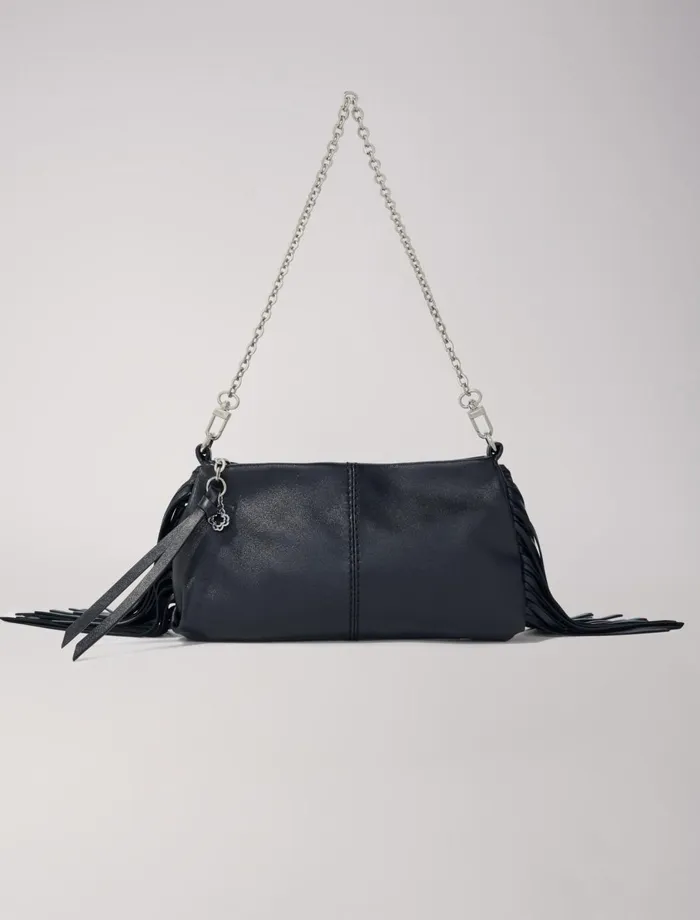 Small Leather Goods Women Maje Miss M Plain Leather Clutch Bag Black