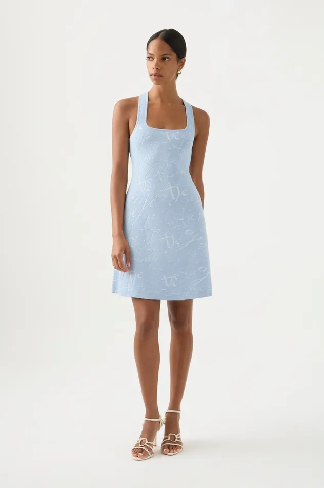 Soleil Knit Mini Dress Steel Blue Ivory Women Aje Midi Dresses