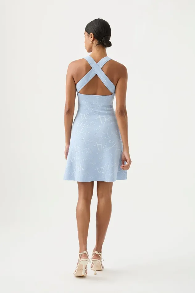 Soleil Knit Mini Dress Steel Blue Ivory Women Aje Midi Dresses