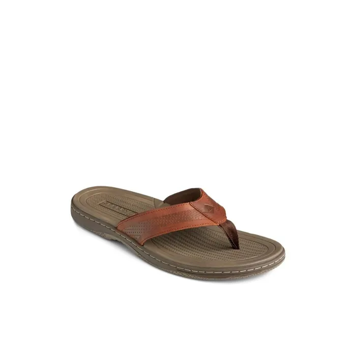 Sperry Havasu Perf Flip Flop Brown Leather Perf Men Sandals