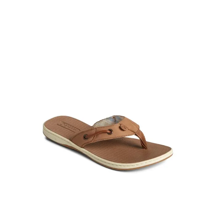 Sperry Seafish Leather Flip Flop Dark Beige Women Sandals