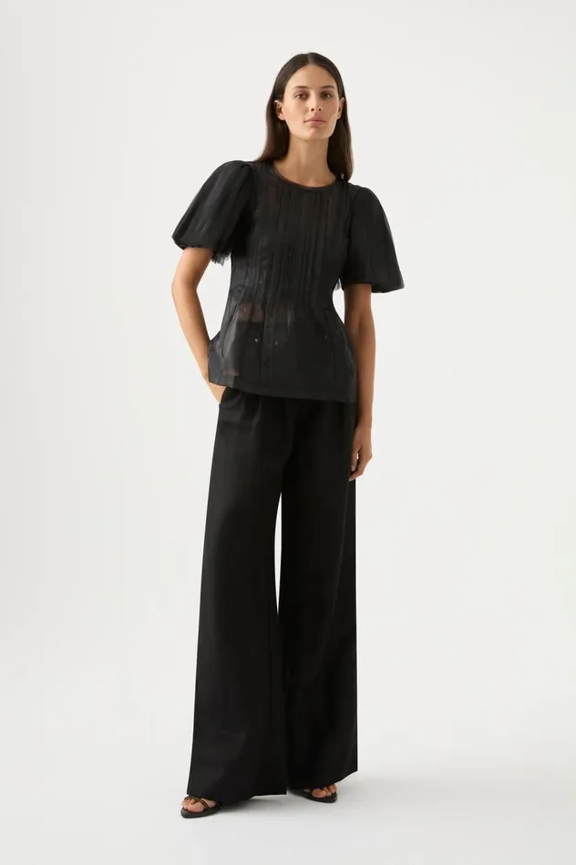 Stella Linear Ruffle Top Black Women Aje Tops