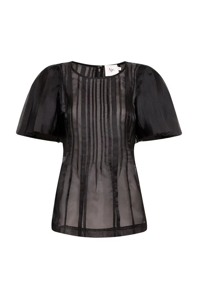 Stella Linear Ruffle Top Black Women Aje Tops