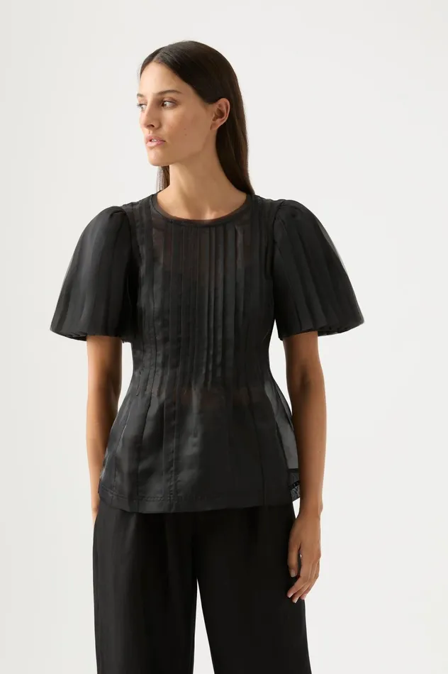 Stella Linear Ruffle Top Black Women Aje Tops