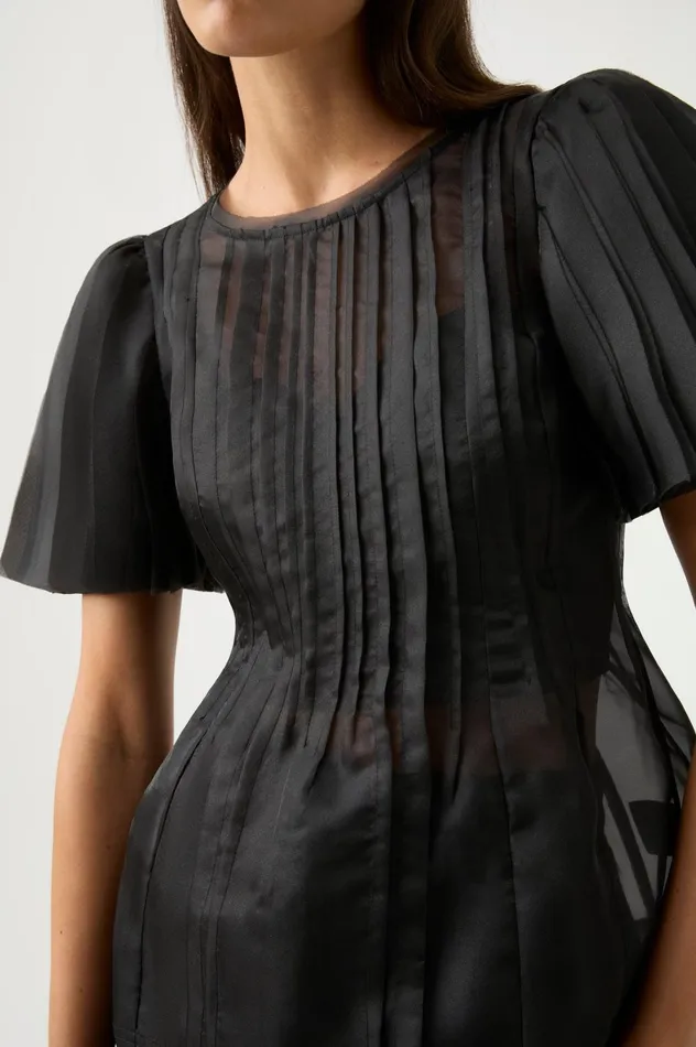 Stella Linear Ruffle Top Black Women Aje Tops