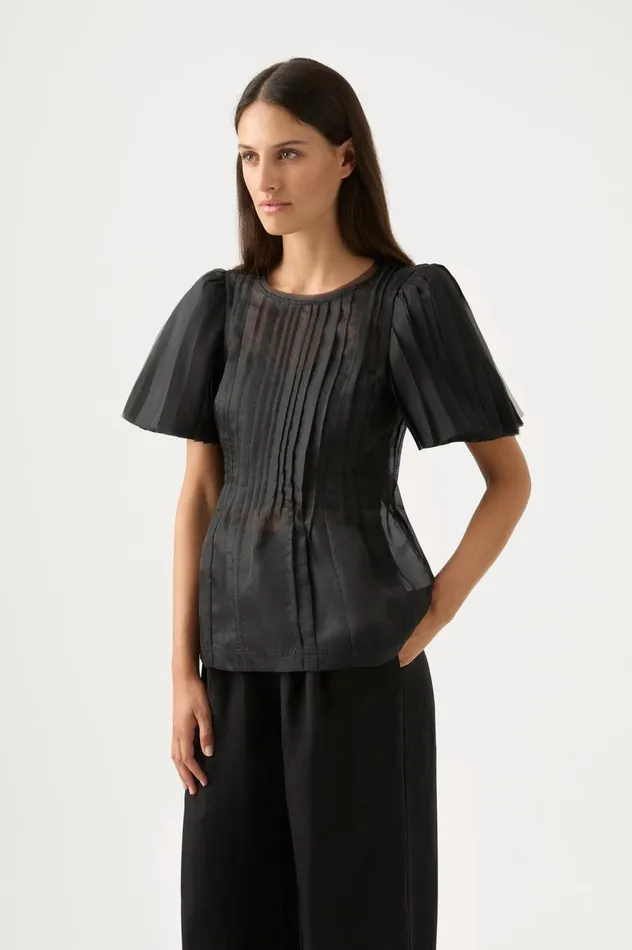 Stella Linear Ruffle Top Black Women Aje Tops