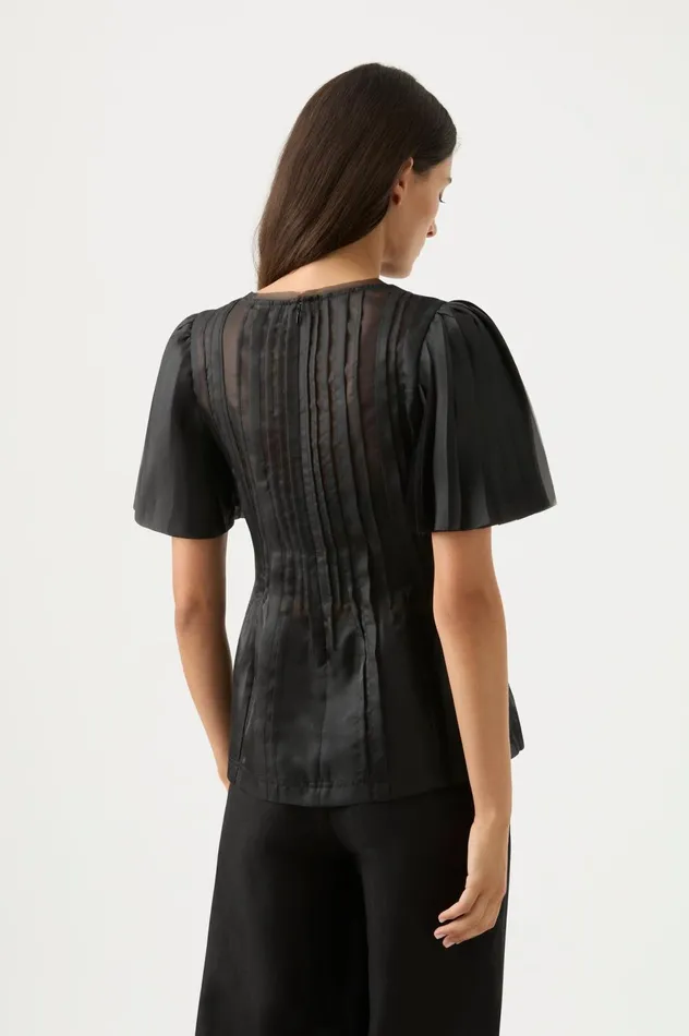 Stella Linear Ruffle Top Black Women Aje Tops