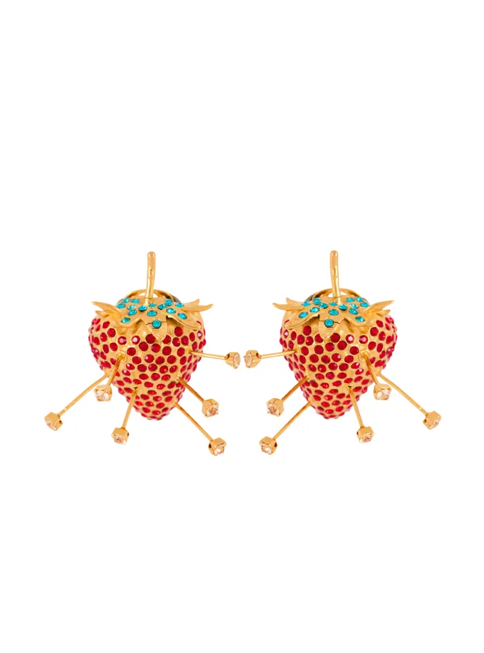 Strawberry Earrings With Brass Studs And Rhinestones Red Women Balmain Fashion Jewelry