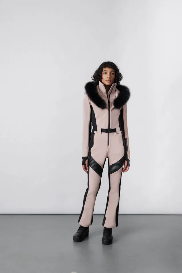 Suits Women Mackage ELLEZ Techno Fleece Ski Suit With Removable Hood And Fur Trim Milkshake Suits Women Mackage ELLEZ Techno Fleece Ski Suit With Removable Hood And Fur Trim Milkshake