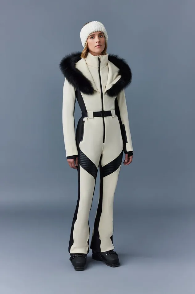 Suits Women Mackage ELLEZ Techno Fleece Ski Suit With Removable Hood And Fur Trim Milkshake Suits Women Mackage ELLEZ Techno Fleece Ski Suit With Removable Hood And Fur Trim Milkshake