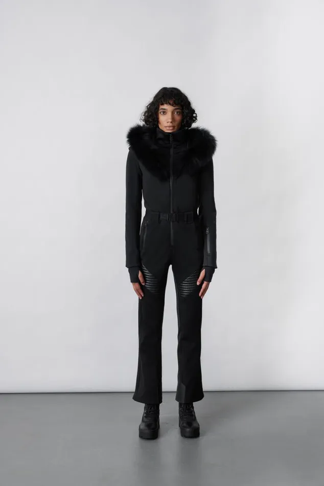Suits Women Mackage ELLEZ Techno Fleece Ski Suit With Removable Hood And Fur Trim Milkshake Suits Women Mackage ELLEZ Techno Fleece Ski Suit With Removable Hood And Fur Trim Milkshake