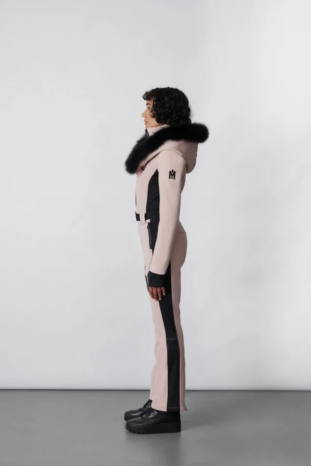 Suits Women Mackage ELLEZ Techno Fleece Ski Suit With Removable Hood And Fur Trim Milkshake Suits Women Mackage ELLEZ Techno Fleece Ski Suit With Removable Hood And Fur Trim Milkshake