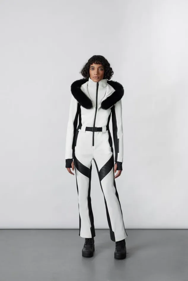 Suits Women Mackage ELLEZ Techno Fleece Ski Suit With Removable Hood And Fur Trim Milkshake Suits Women Mackage ELLEZ Techno Fleece Ski Suit With Removable Hood And Fur Trim Milkshake