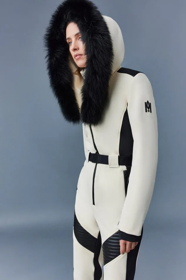 Suits Women Mackage ELLEZ Techno Fleece Ski Suit With Removable Hood And Fur Trim Milkshake Suits Women Mackage ELLEZ Techno Fleece Ski Suit With Removable Hood And Fur Trim Milkshake