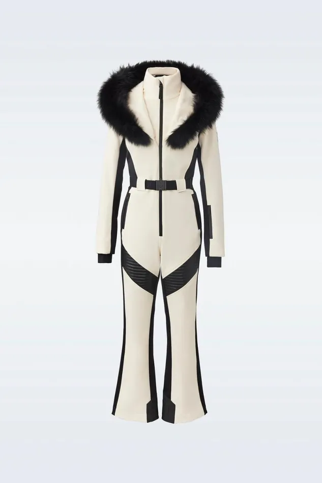 Suits Women Mackage ELLEZ Techno Fleece Ski Suit With Removable Hood And Fur Trim Milkshake Suits Women Mackage ELLEZ Techno Fleece Ski Suit With Removable Hood And Fur Trim Milkshake