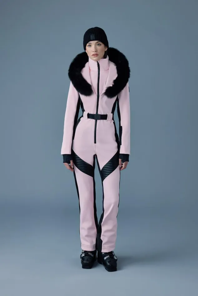 Suits Women Mackage ELLEZ Techno Fleece Ski Suit With Removable Hood And Fur Trim Milkshake Suits Women Mackage ELLEZ Techno Fleece Ski Suit With Removable Hood And Fur Trim Milkshake
