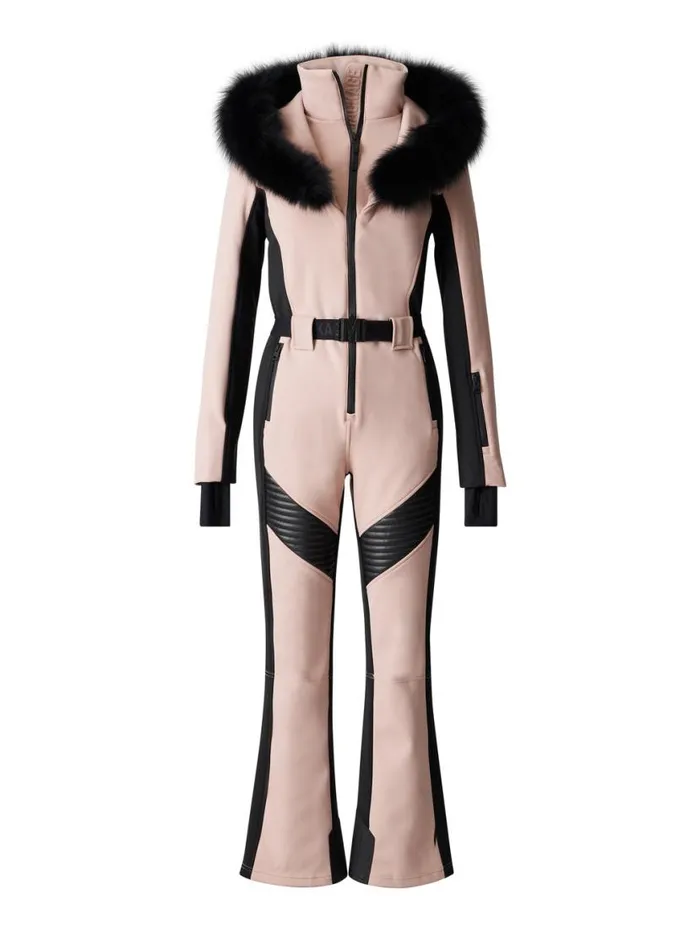Suits Women Mackage ELLEZ Techno Fleece Ski Suit With Removable Hood And Fur Trim Milkshake Suits Women Mackage ELLEZ Techno Fleece Ski Suit With Removable Hood And Fur Trim Milkshake