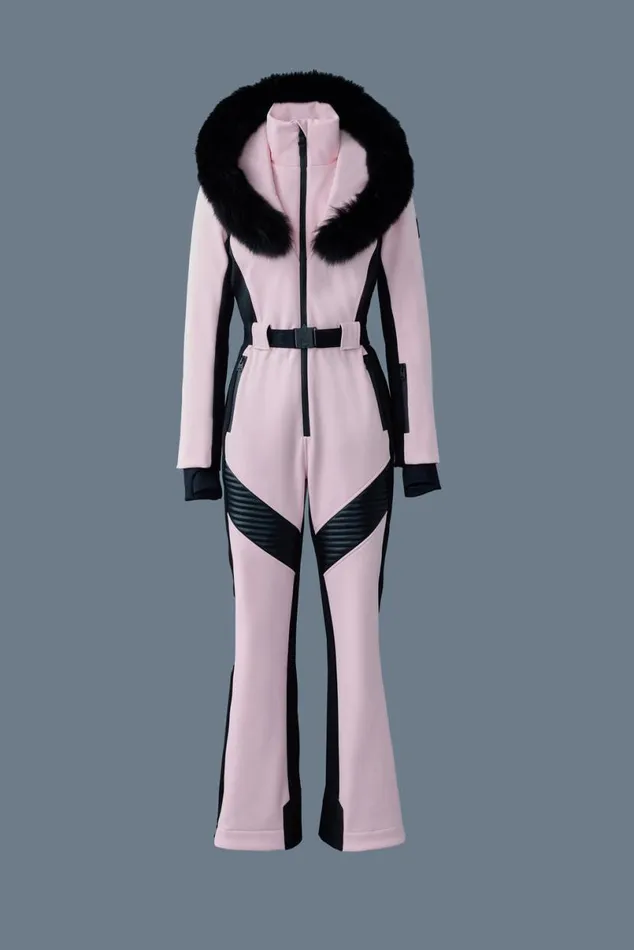 Suits Women Mackage ELLEZ Techno Fleece Ski Suit With Removable Hood And Fur Trim Milkshake Suits Women Mackage ELLEZ Techno Fleece Ski Suit With Removable Hood And Fur Trim Milkshake